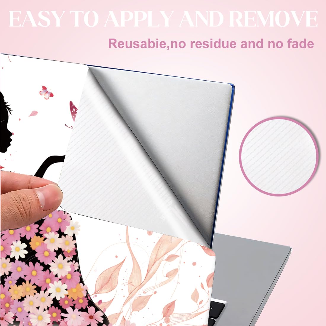 SUPERDANT Butterfly Girl Laptop Skin Decal Flowers Universal Laptops Skin Sticker Notebook Protector 12 13 13.3 14 15 15.4 15.6 Inches Vinyl Cover Removable Waterproof Personalized Art Decal - Image 4