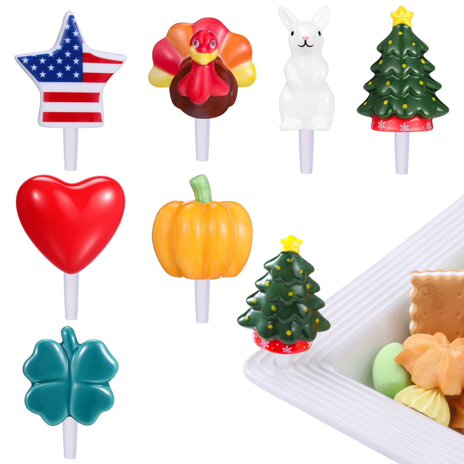 7 Pcs All Holiday Hand-painted Ceramic Cake Toppers for Party