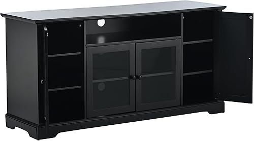 Miniatura 5 de Soporte de TV de estilo rústico para TV de hasta 65 pulgadas, aparador de madera con 2 puertas de vidrio templado, paneles ajustables, gabinete de