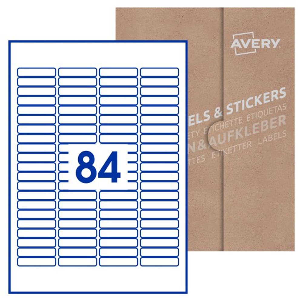 AVERY Etiquetas adhesivas de poliéster transparente, rectangulares, formato 46 x 11 mm, 50 hojas, 84 etiquetas por hoja, tamaño hoja A4, adhesivo permanente para impresoras láser