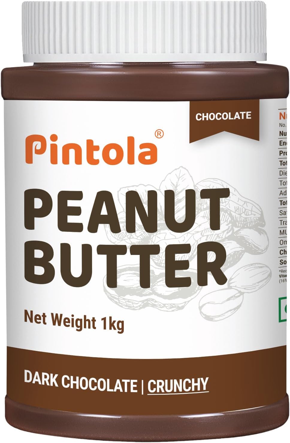 Pintola Peanut Butter Chocolate Flavor Crunch 1kg - 18.6g Protein & 5.2g Dietary Fiber, Made with Premium Roasted Nuts and Cocoa, Gluten Free, Zero Cholesterol and Trans Fat, Vitamin E and Vitamin B3