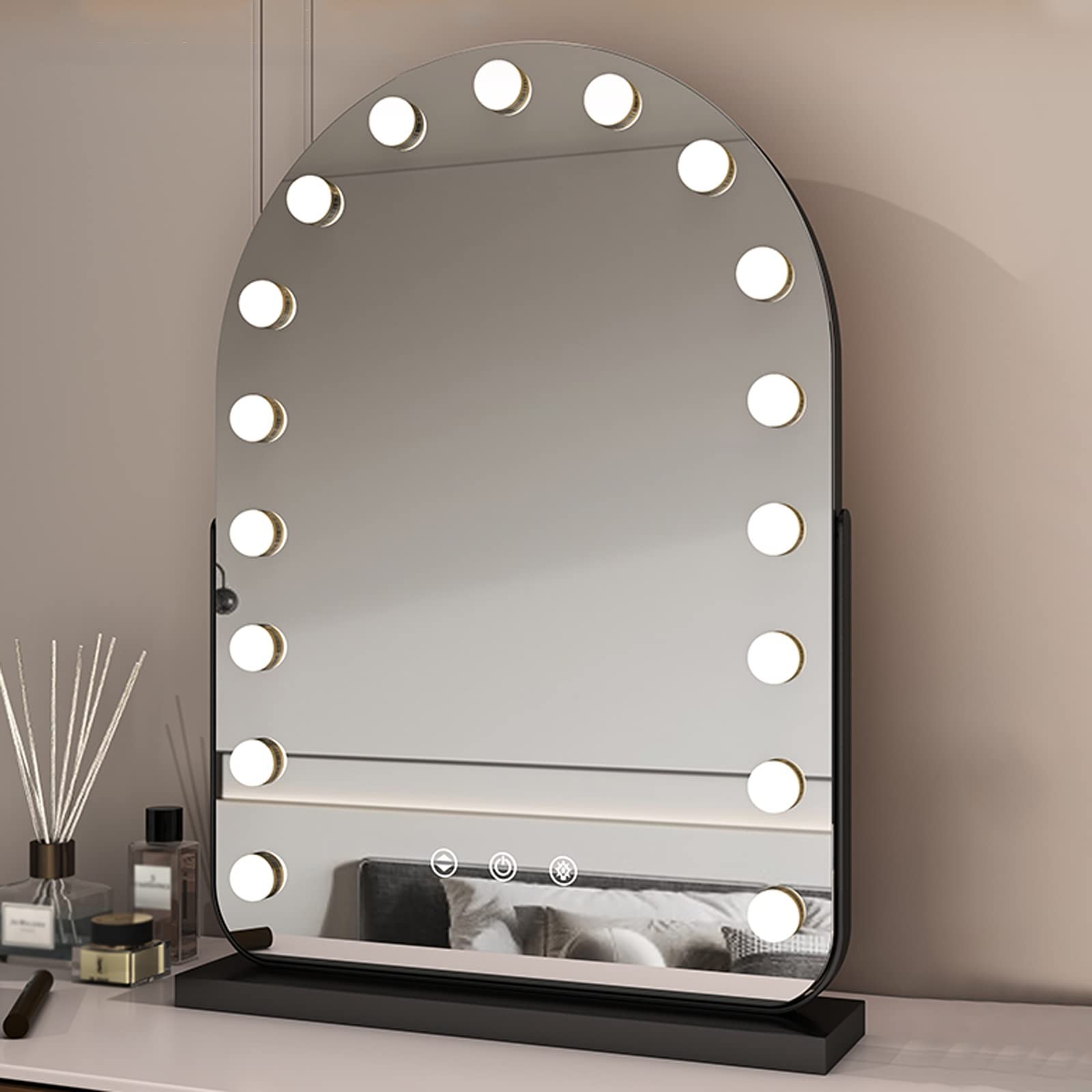 Lustro toaletkowe LED z obracaniem o 360°, sterowanie dotykowe, 3 kolorowe ustawienia światła, idealne do toaletki, łazienki i sypialni, lusterko do makijażu 32 x 44 cm