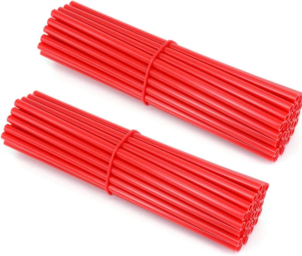 Bicycle Dirt Bike Spoke Cover 72Pcs Wheel Rim Spoke Skins Cover Wraps Set Universal for 8"-21" Rims Tubes Decor Protector Red
