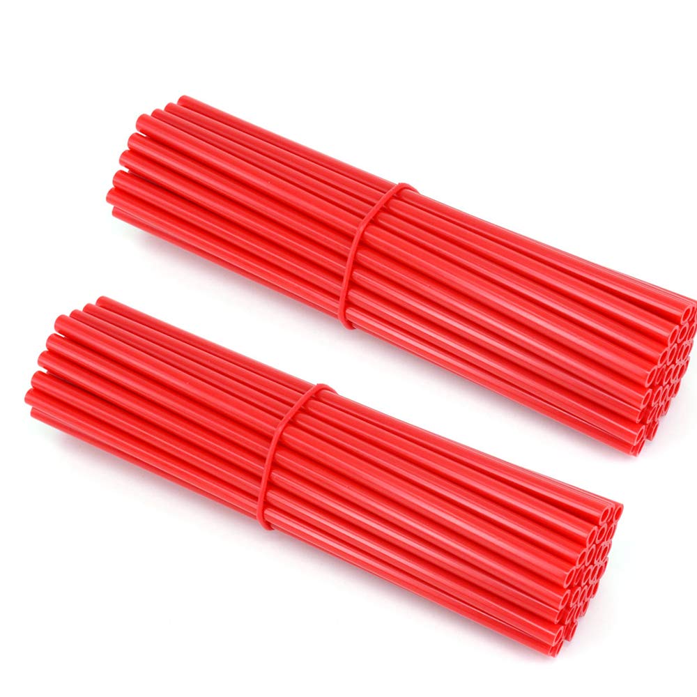 Bicycle Dirt Bike Spoke Cover 72Pcs Wheel Rim Spoke Skins Cover Wraps Set Universal for 8"-21" Rims Tubes Decor Protector Red