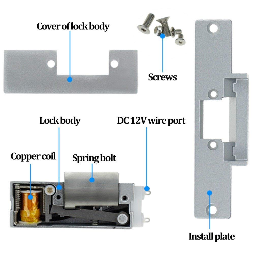 YAVIS Electric Strike Lock Fail Secure NC Mode verrouillage de porte électrique une pièce pour contrôle d'accès, porte en bois et métal DC 12V