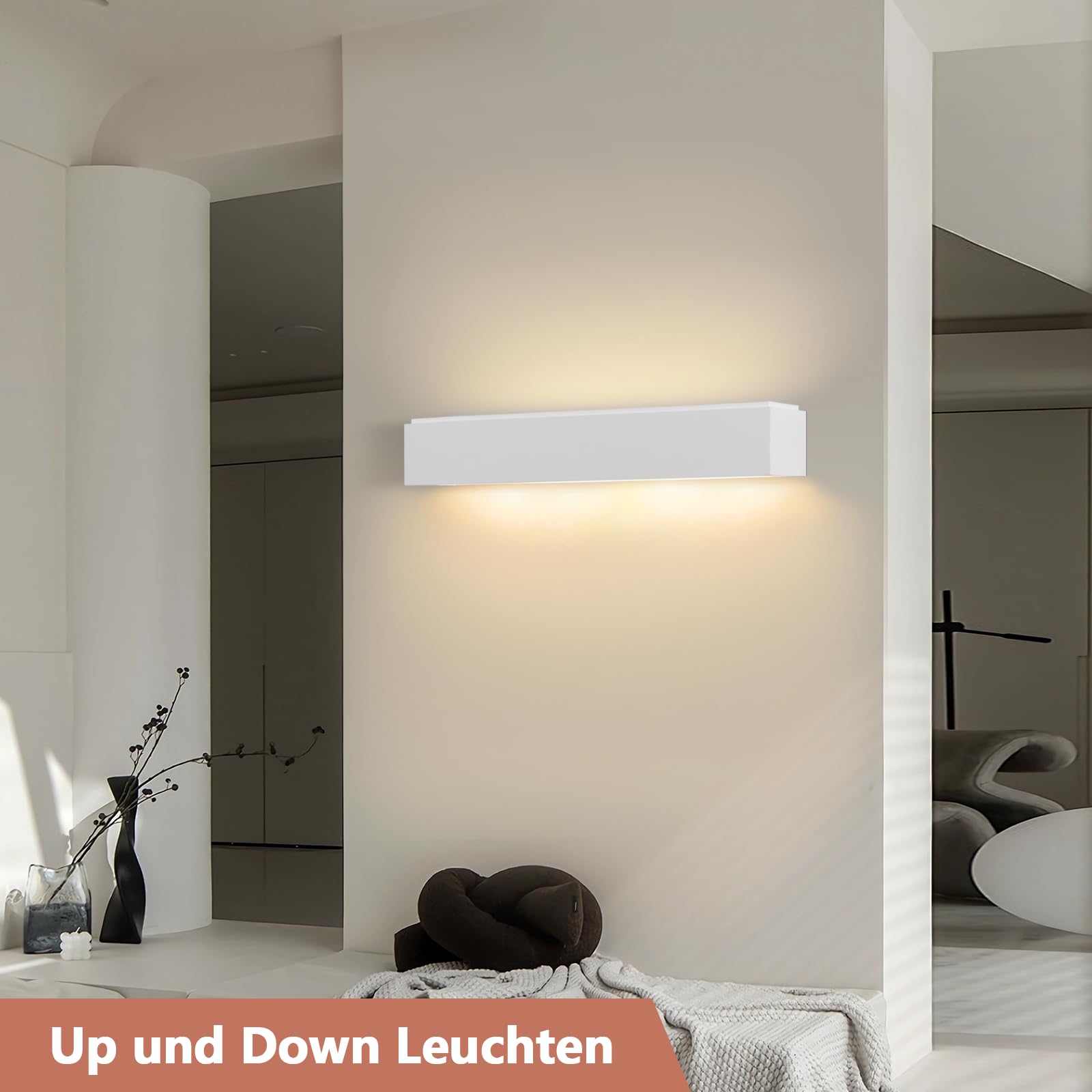 Homefire Wandleuchte Innen Wandlampe Flur - 2er Up and Down Wandleuchten | Modern Design G9 Flurlampe Weiß Gipsleuchte Wand Treppenhaus Lampe für Wohnzimmer Küche 52CM - Ohne Leuchtmittel