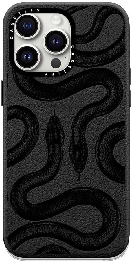 CASETiFY Pebbled iPhone 15 Pro Max Case [Textured / 4.9ft Drop Protection/Compatible with Magsafe] - Animal Prints - Black Kingsnake - Jet Black