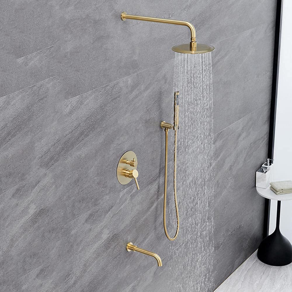Set doccia doppio funzionale spazzolato, sistema doccia a pioggia da 20,3 cm con miscelatore portatile, soffione rotondo facile da installare, design moderno per il bagno a risparmio idrico