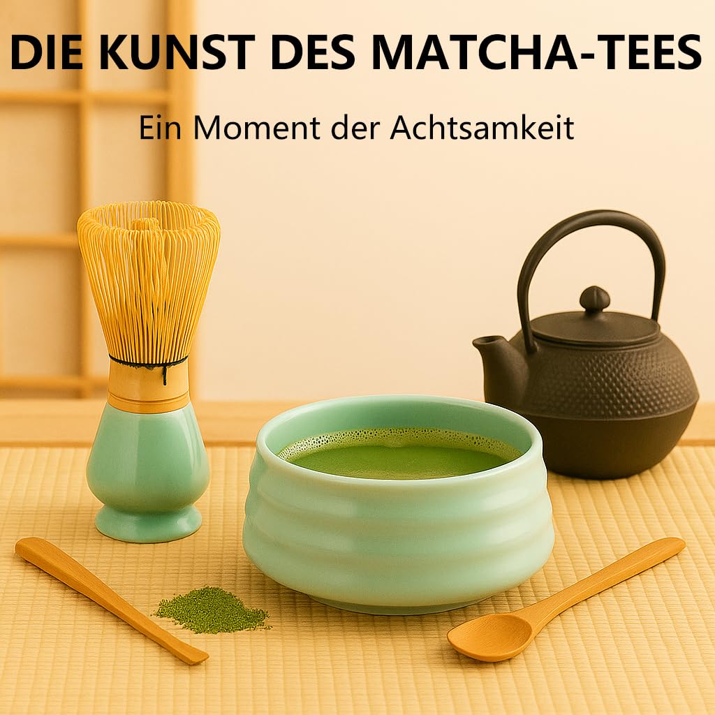 Kit Complet Préparation Matcha Japonais - Fouet (Chasen), Cuillère (Chashaku), Bol (Chawan) En Céramique - Cadeau Pour Amateur De Thé