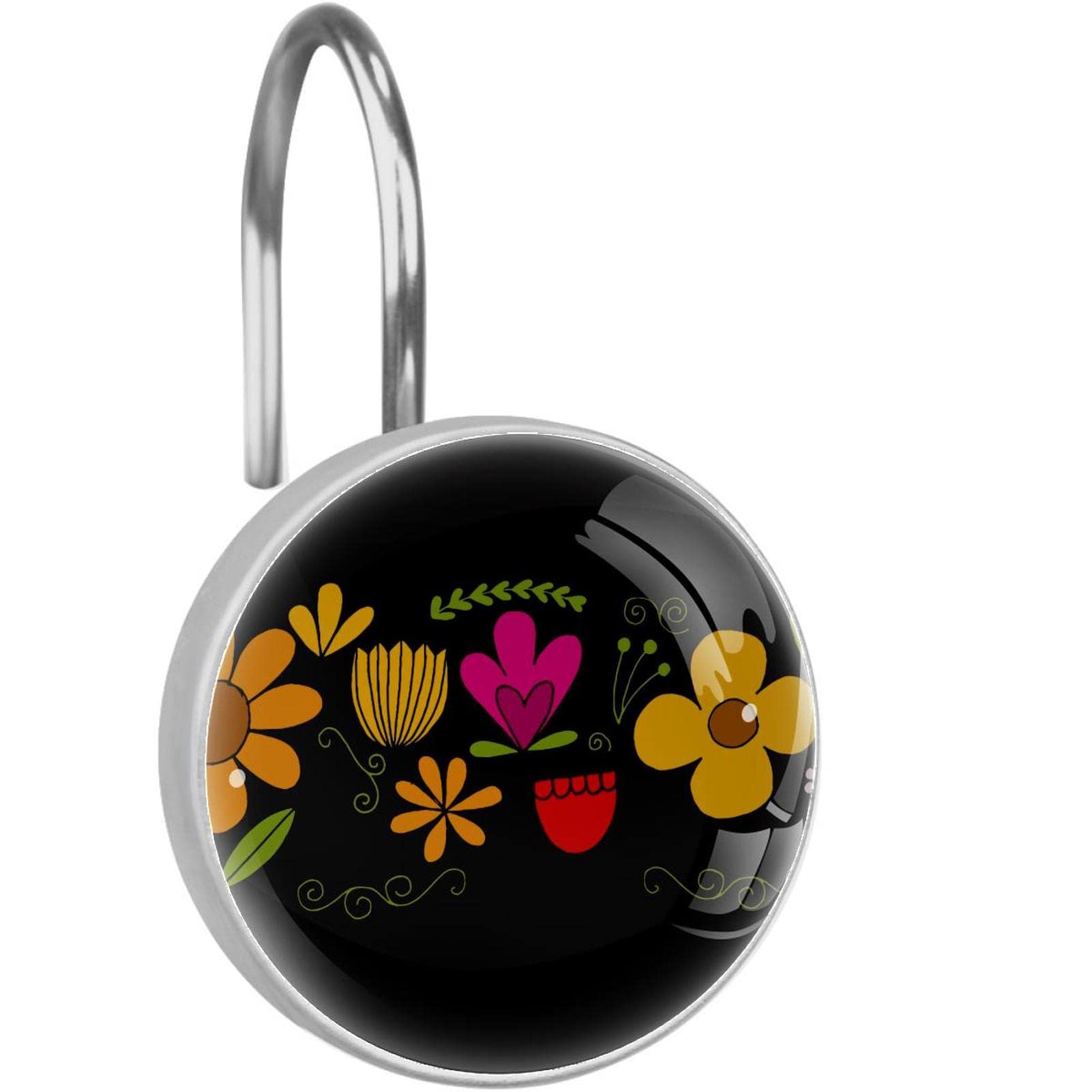 Anneaux pour rideau de douche haut de gamme durables finitions fleurs noires