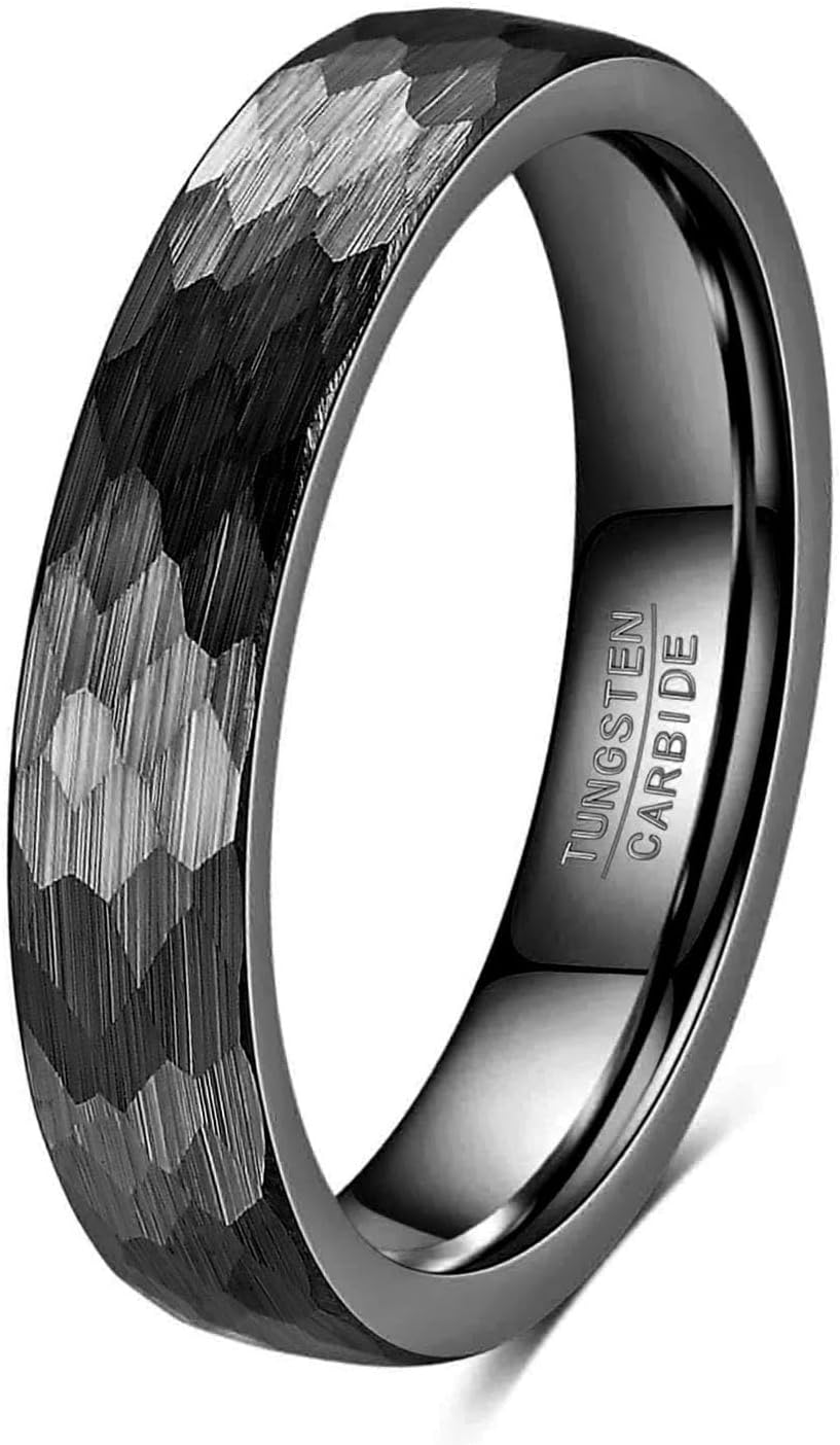 4mm 6mm Hammered Tungsten Carbide Wedding Ring For Men Women Black/Silver/Gold Dome Surface Matte Brushed Finish Comfort Fit Size 6-12