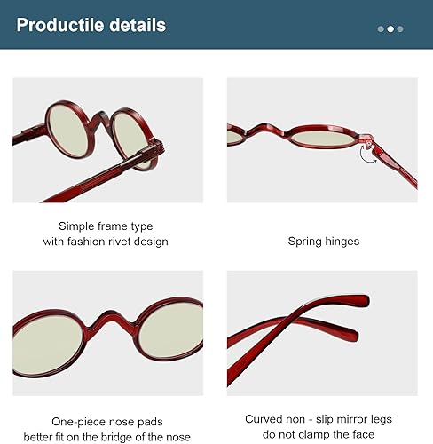 Miniatura 4 de BLUELESS Gafas de filtro de bloqueo de luz azul redondo vintage lente pequeña (rojo)