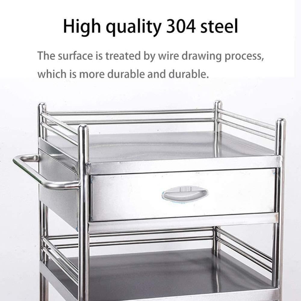 Carrello da portata in acciaio inox con 2 livelli e ruote silenziose, perfetto per cucina, ufficio, bagno e hotel, capacità 80 kg, dimensioni: 60 x 40 x 86 cm