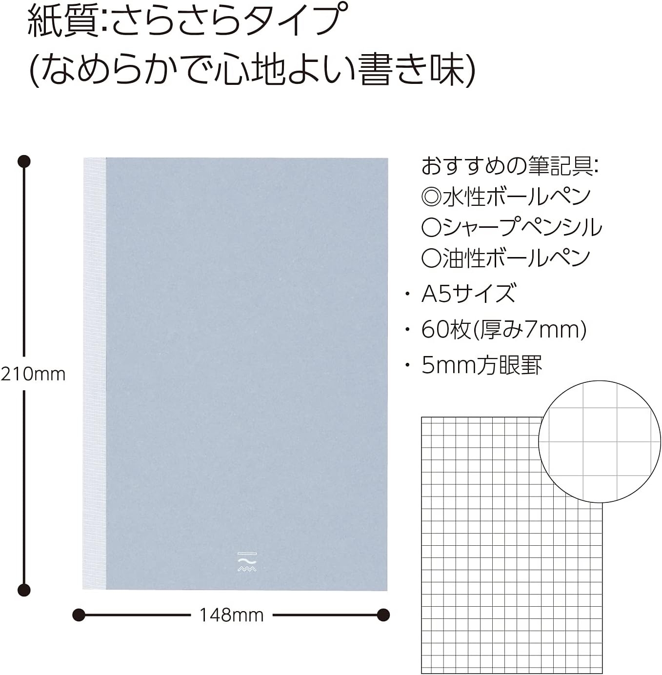 Kokuyo PER-MS106S5M PERPANEP A5, Smooth, 0.2 inch (5 mm) Grid Ruled