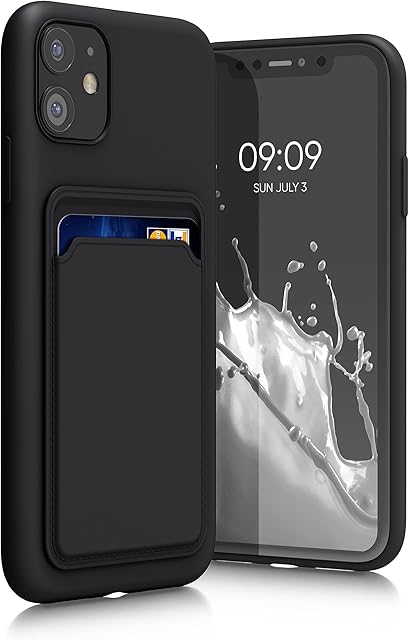 kwmobile Case Compatible with Apple iPhone 11 - Soft TPU Phone Cover with Credit Card Holder Slot on Back - Black