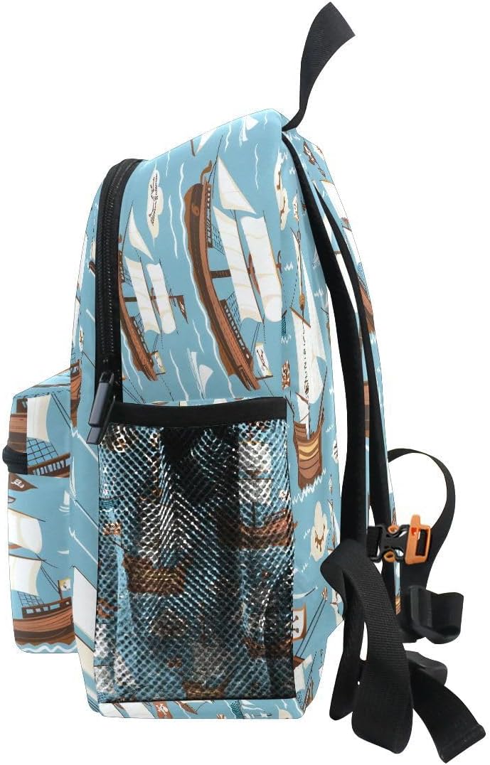 ALAZA Pirate Ship Ocean Blue Toddler Backpack Kid's School Bag Preschool Kindergarten Elementary School for Boys Girls