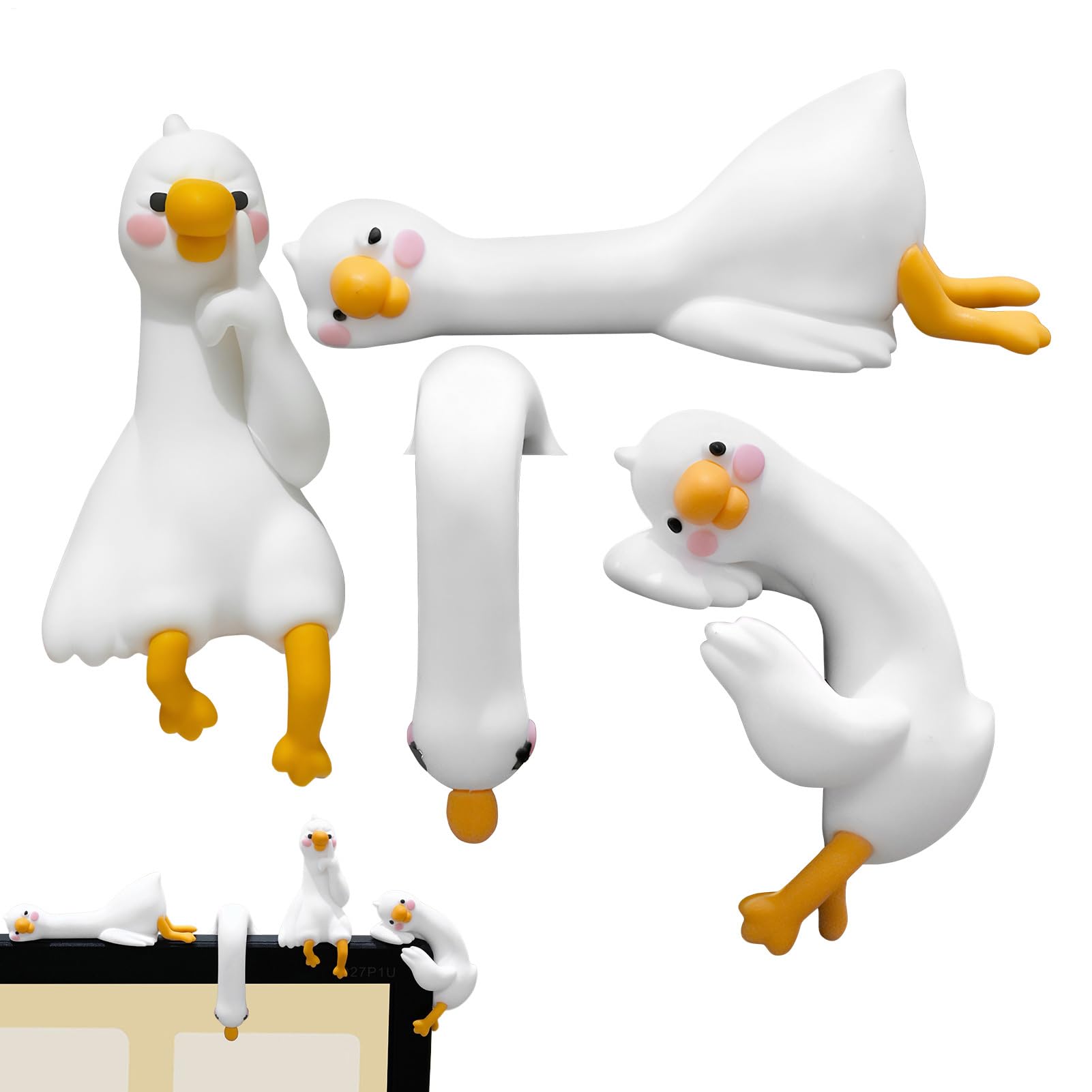 4 Pieces Computer Monitor Figurine Monitor Decoration Duck, Mini Desktop Computer/Vehicle Screen Decoration Lazy Ducks D- Ornaments, Desks Adorable Duck Ornaments For Bookshelf, Office Des-k