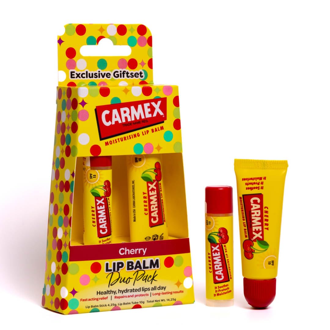 Carmex Cherry Lip Balm Set - Pack of 2 (Stick & Tube), Clear, 1 count (Pack of 2)