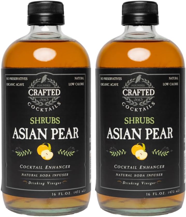 Crafted Cocktails - Asian Pear Shrubs - 2 Pack - Use as cocktail enhancer, soda flavoring, or culinary ingredient