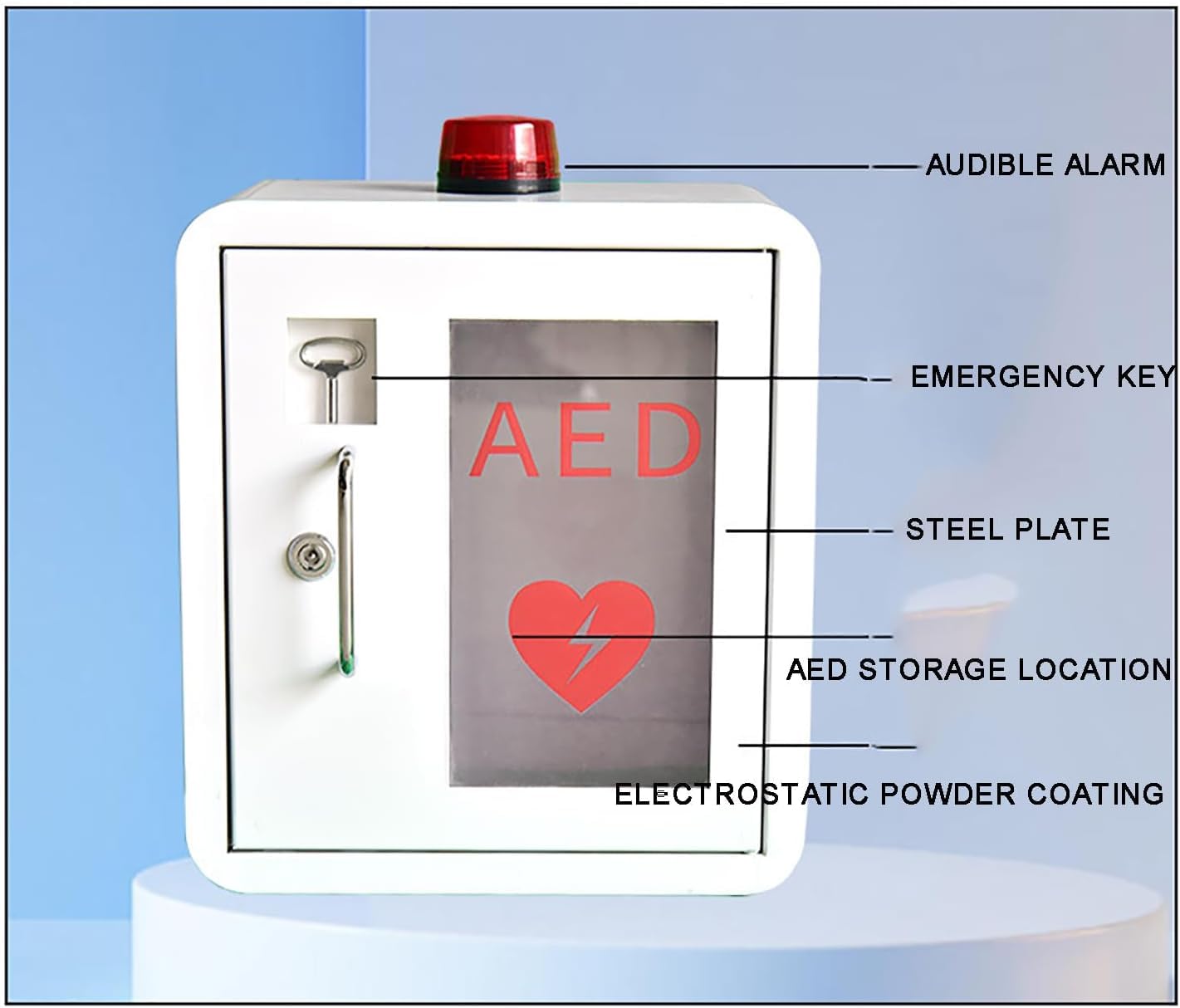 Boîte De Premiers Secours Murale en Acier, Armoire De Rangement pour Défibrillateur AED avec Clé, Alarme De Défibrillation, pour La Maison, Les Soins Infirmiers, Le Bus, Les Lieux Publics