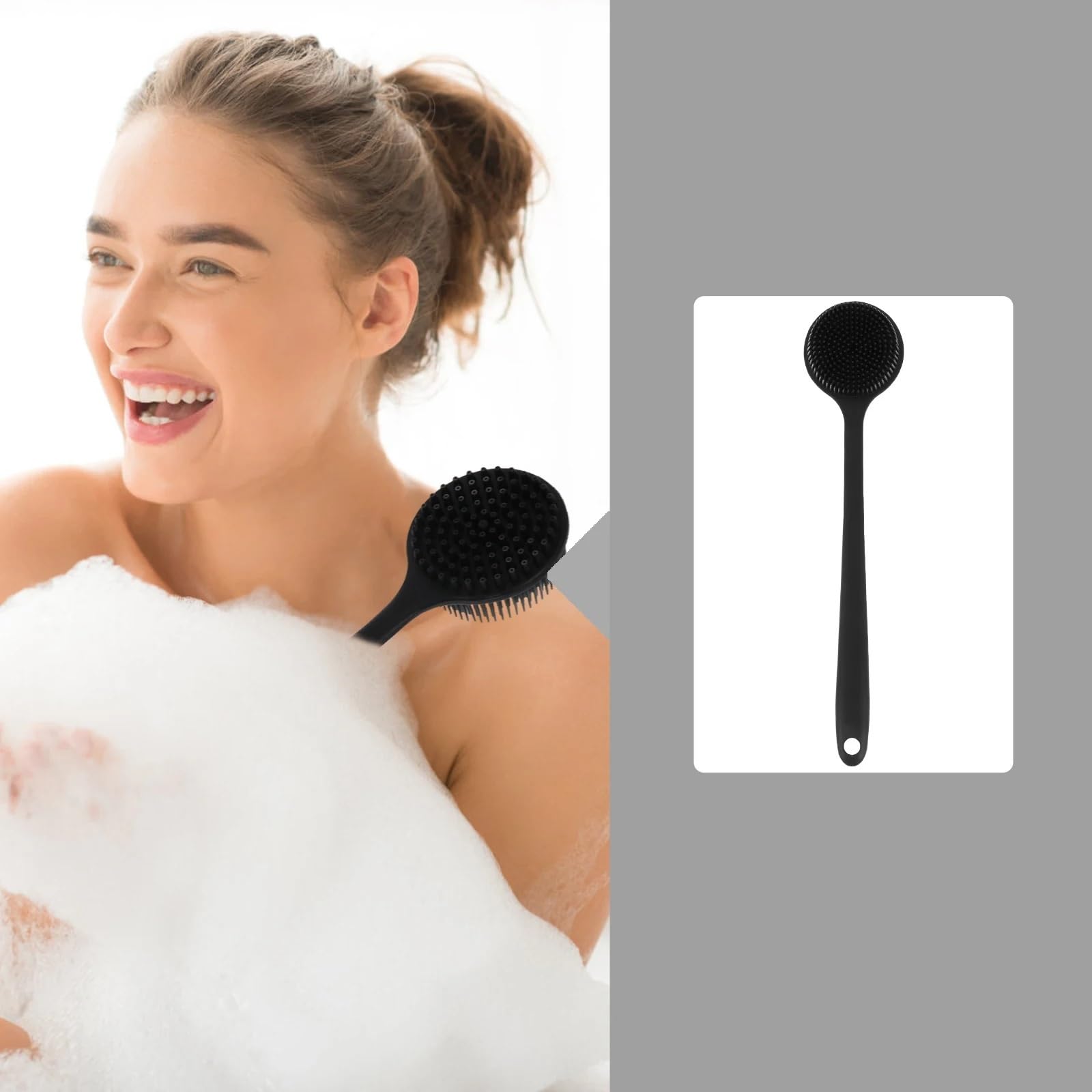 RüCkenbüRste 2Pcs Silikon Lange Griff Bad Pinsel Körper Dusche Wäscher Zurück Multifunktions Massage Reinigung Wäscher Zum Baden(Grey)