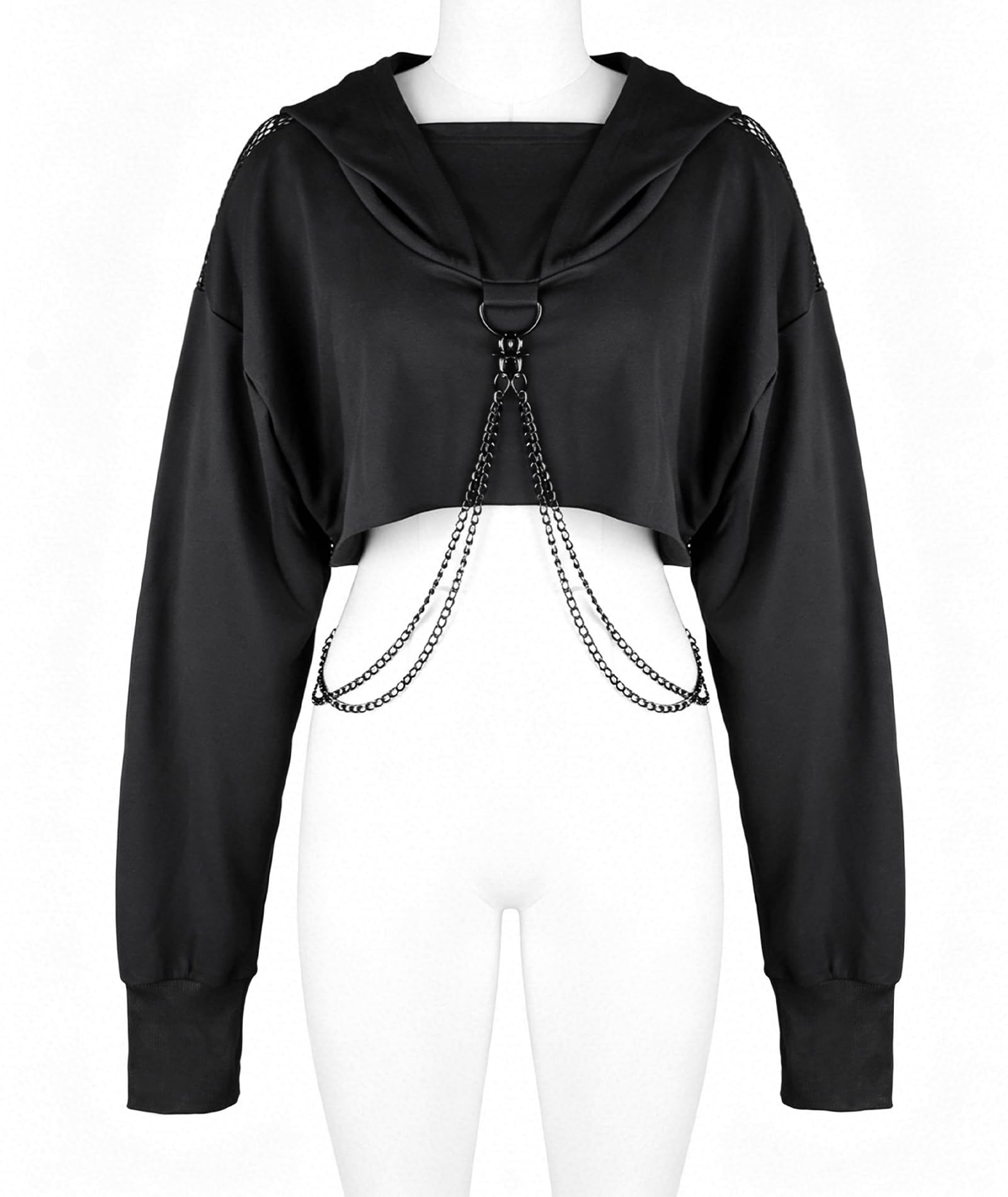 Maglietta a maniche lunghe con bretelle, da donna, stile gotico, punk, cool, con motivo drago, girocollo, nero, per autunno