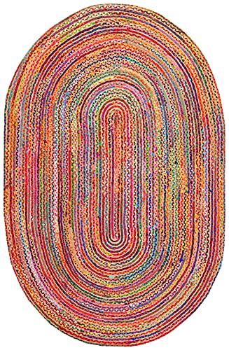 Safavieh Cape Cod Collection Area Rug - 3' X 5' Oval, Red & Multi, Handmade Boho Braided Jute & Cotton, Ideal For High Traffic Areas In Living Room, Bedroom (Cap202A) #TOP1