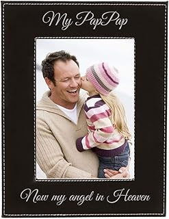 CustomGiftsNow My Pappap Now My Angel in Heaven Laser Engraved Faux Leather Black Leatherette Wall Hanging/Tabletop Picture Group Family New First Time Seeing Grandchild Baby Photo Frame