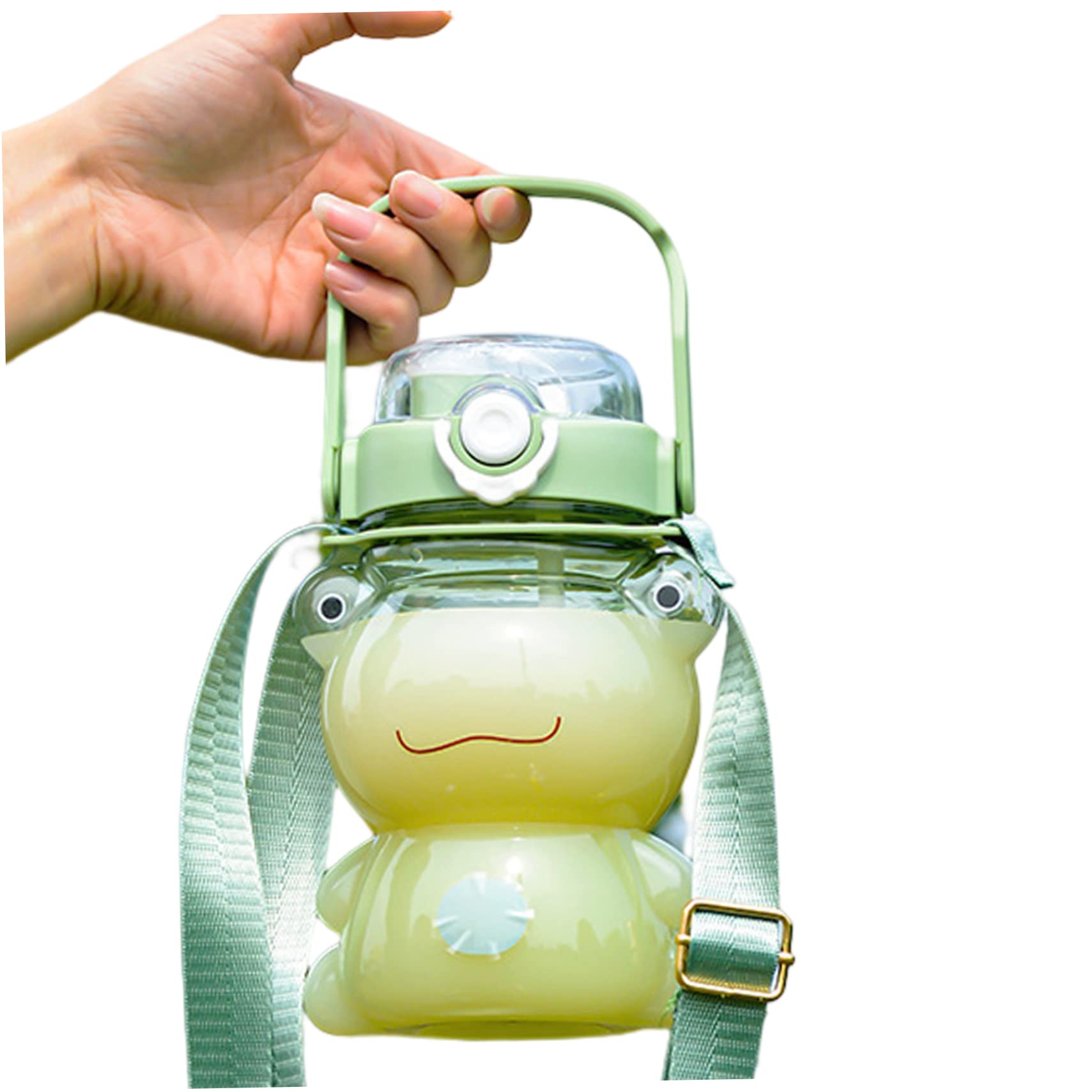 Nukinp Green Frog Water Bottles Portable Cute Clear Leakproof Drinking Bottles With Straw Strap For Sports 850Ml