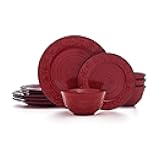 Pfaltzgraff Trellis Snowflakes 12 Piece Dinnerware Set, Service For 4, Red