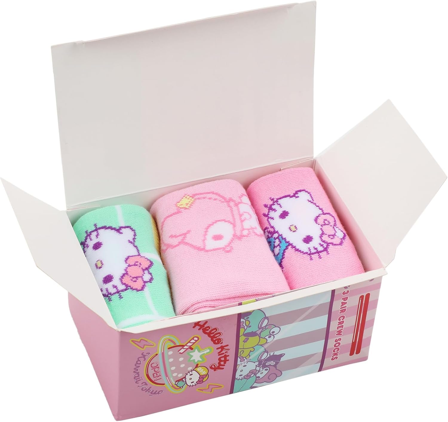 Bioworld Hello Kitty & Friends Character Art Adult 3-Pair Casual Crew Socks Box Set - Image 6
