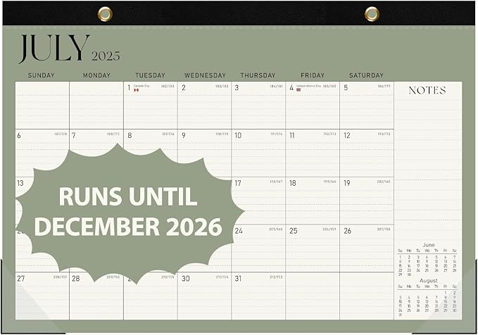 Desk Calendar 2025-2026, Runs Until December 2026 - Large Size 17" x 12" Desktop