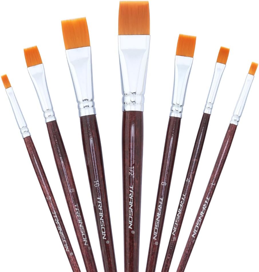 Transon Paint Brushes Set 7pcs for Miniature, Acrylic, Model, Oil, Gouache and Body Painting Suitable for Artist, Students&Kids