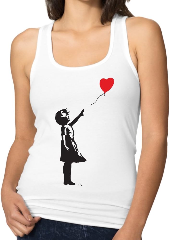 DittoxpressionBanksy Girl with Balloons Street Graffiti Artist Women's Racerback White T-Shirt