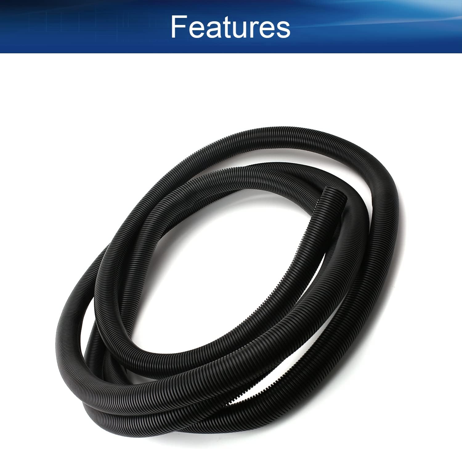 Bettomshin 1Pcs 16.4Ft Length 1.14Inch ID Corrugated Tube, Wire Conduit, Split Flexible Bellows Tube Pipe Polypropylene PP for Cord Management Fixed Black