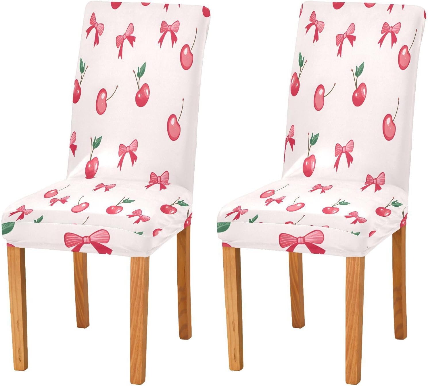 ALAZA Chair Covers for Dining Room, Cherry and Bow Pattern Stretch Chair Cover Sets Chair Protector Removable Washable for Ktichen Restaurant Hotel
