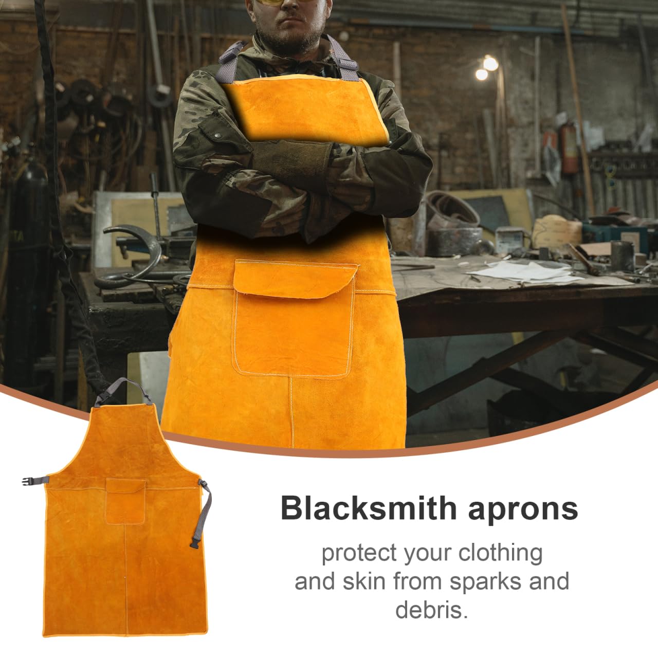HOMSFOU Delantal De Cuero Para Soldadura Ropa Protectora Gruesa Con Bolsillos Resistente a Abrasión Y Al Fuego Ajustable Para Talleres Y Uso Profesional 35.43X23.62In