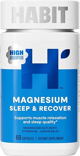 Habit Suplemento de magnesio Sleep & Recover, glicinato de magnesio, vitamina B6, bálsamo de limón, 60 cápsulas