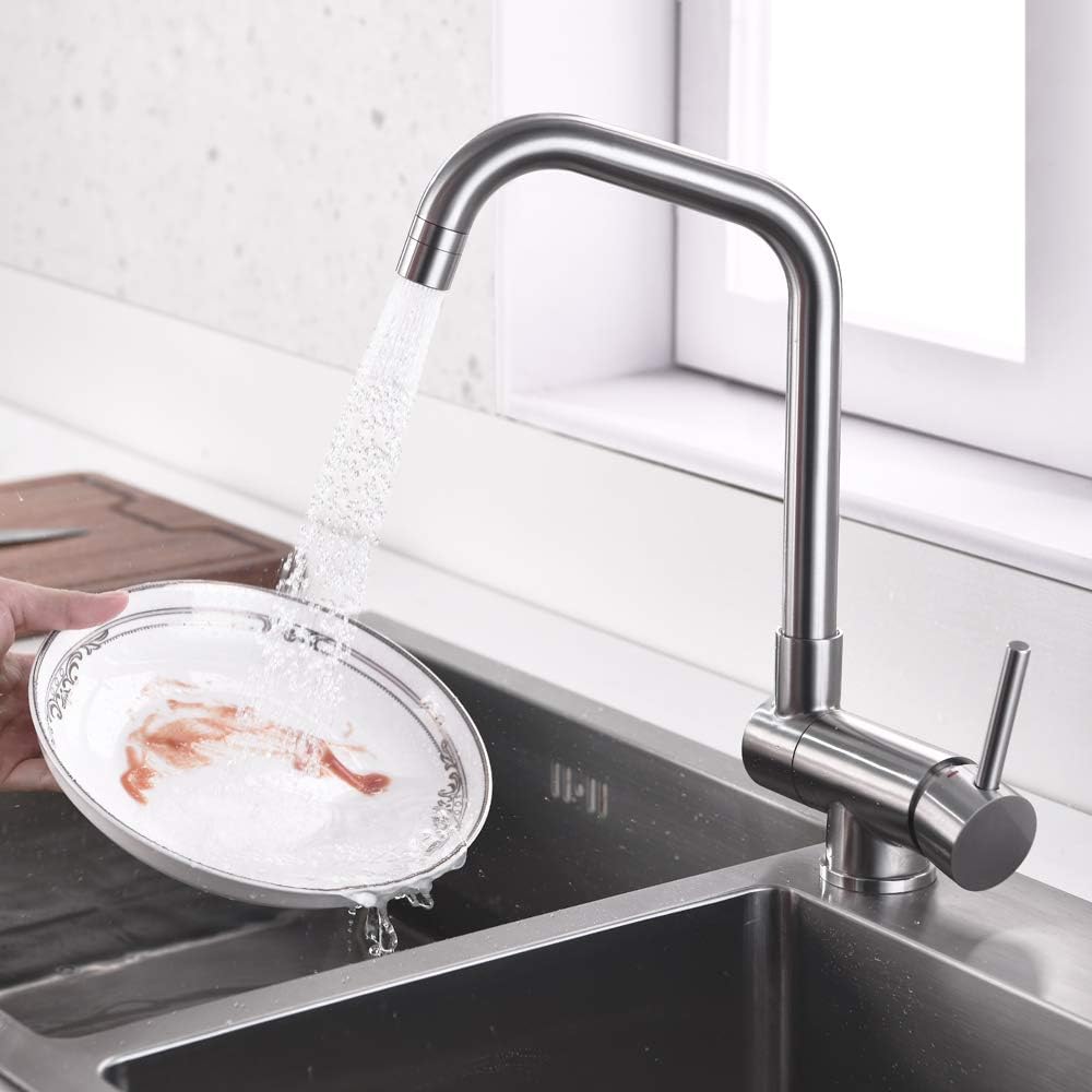 ONECE Grifo Cocina Abatible Con 2 Modos, Mezclador Plegable Para Fregadero | Grifería Monomando para Ventana Frontal Giratorio a 360°, Acero Inoxidable 304 Cepillado