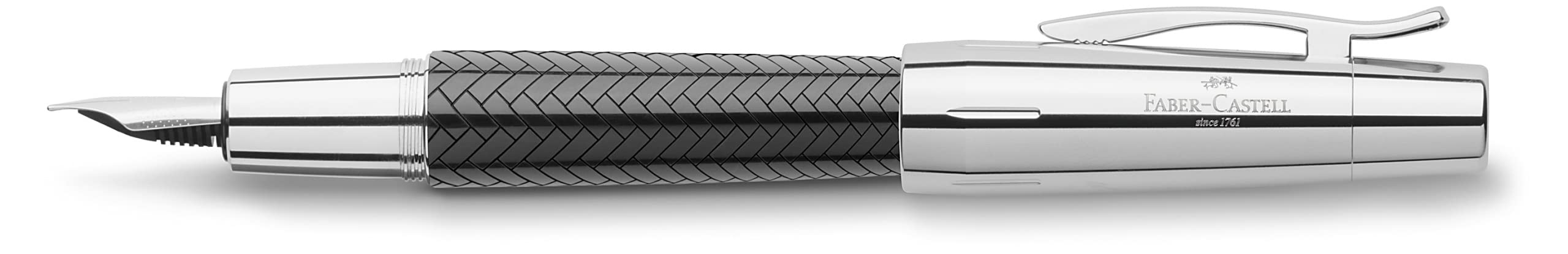 Faber-Castell 148240 - Stylo-plume parquet en résine précieuse e-motion, ressort: M, boîte cadeau incluse, couleur de la tige: noir/argent 1 Unité (Lot de 1)