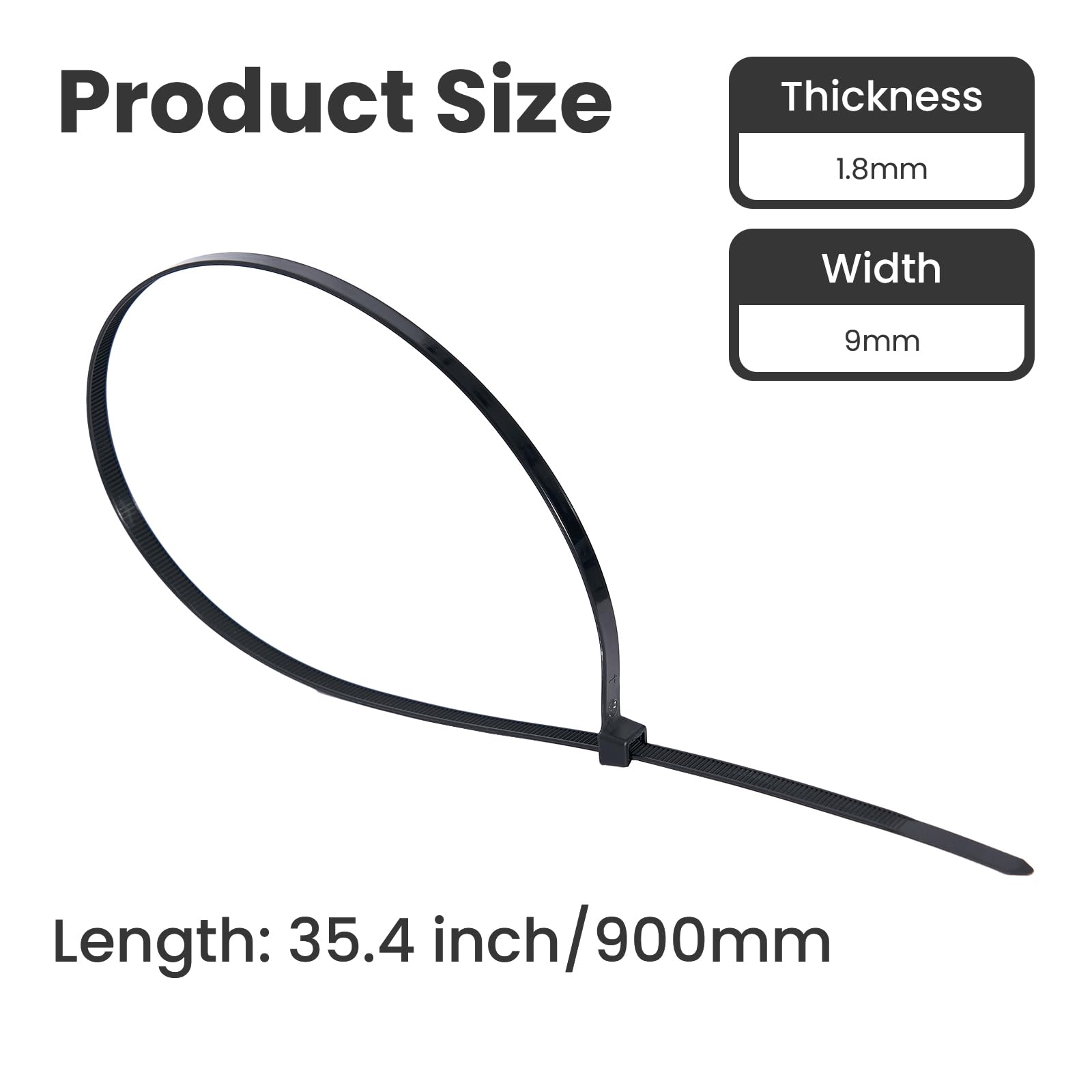 900mm x 9mm Cable Ties, 25 PCs Heavy Duty Extra Long Thick Nylon Zip Ties Self Locking Tie Wraps - Image 2