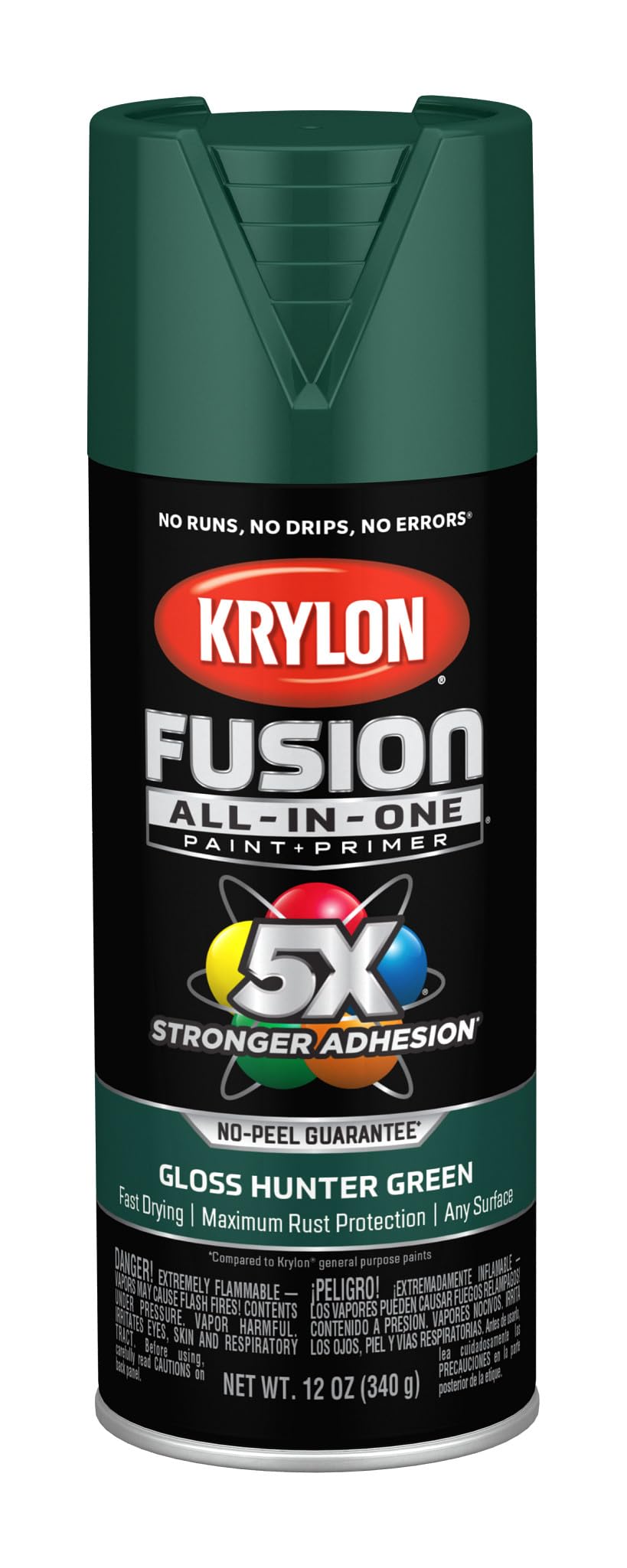 Krylon Rust Preventative Spray Paint, Hunter Green, Gloss, Solvent, 12 oz K02789007-1 Each