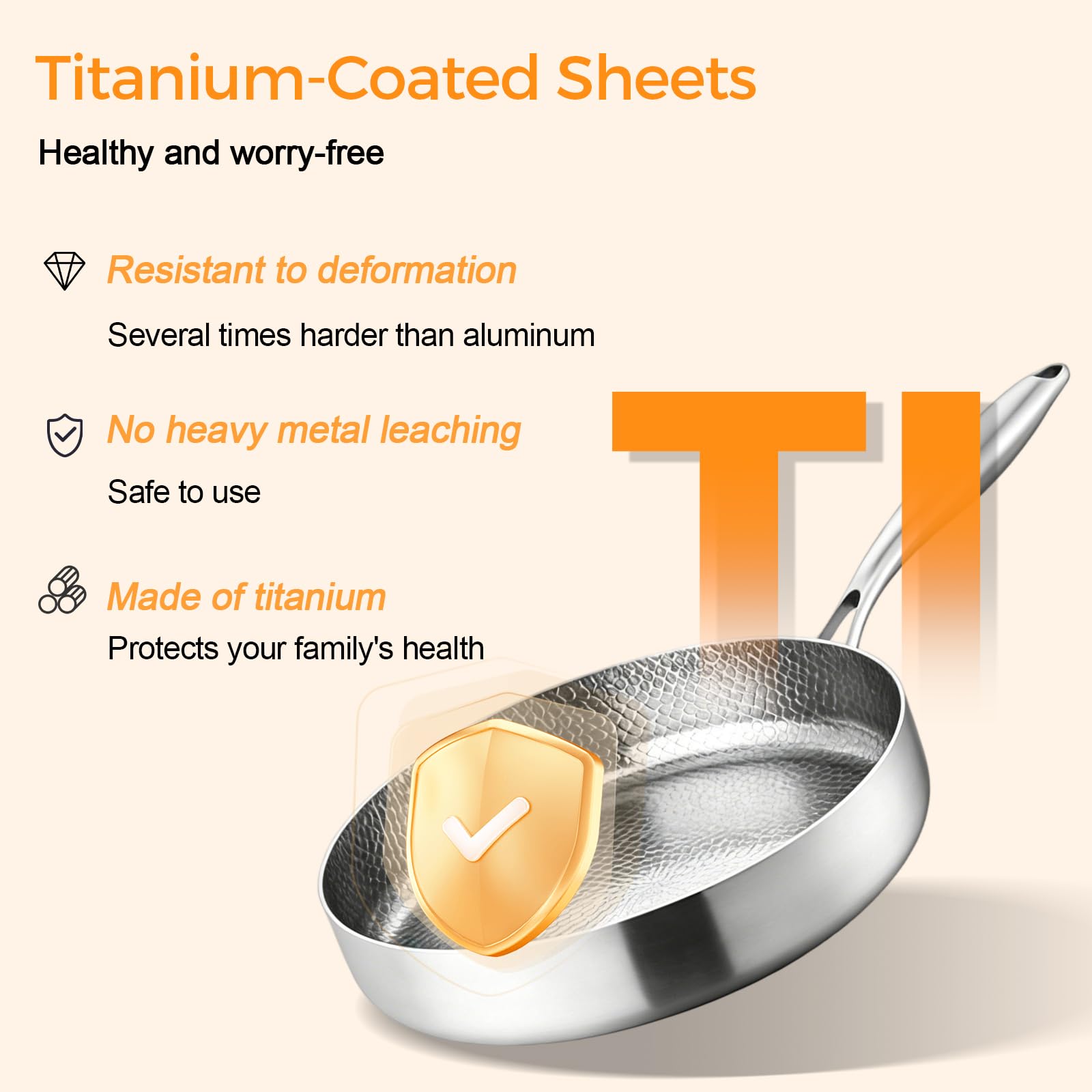 Titan Pfanne 28cm mit Deckel, Titan Pfanne 28 Cm Unbeschichtet | Titanium Hammered Pan Pro mit Deckel, Antihaft Titanpfanne,Titan Bratpfanne,Enthält keine PTFE PFOA, Für jeden Herd geeignet