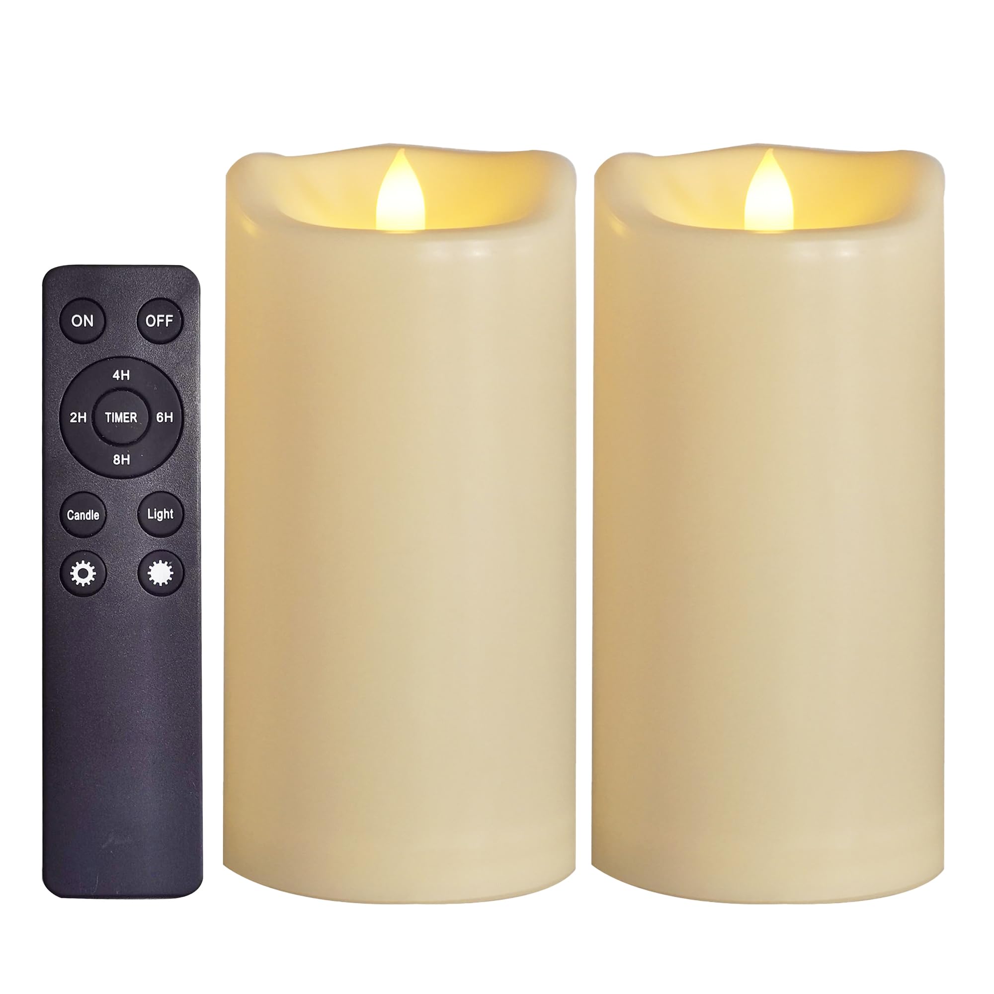 Large Waterproof Outdoor Battery Operated Flameless Candles with Remote Timer Realistic Flickering Plastic Electric LED Pillars for Lantern Garden Yard Halloween Christmas 4x8 2 Pack