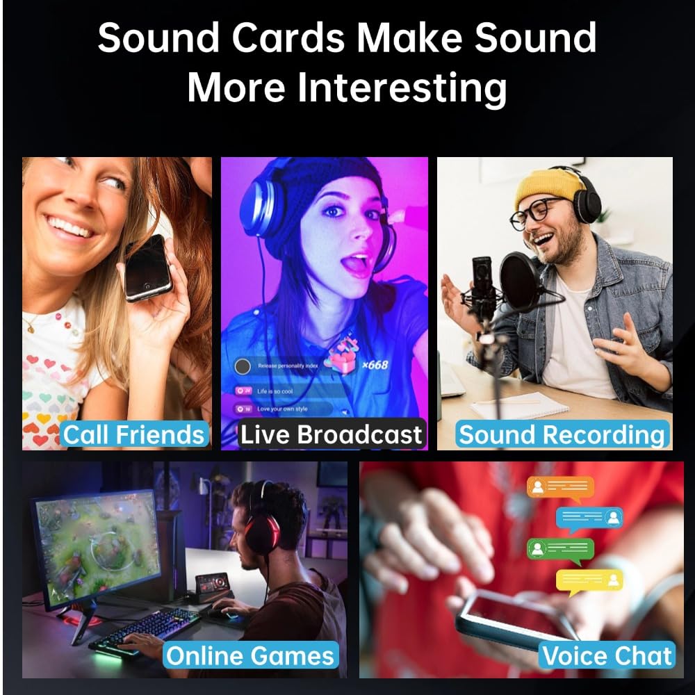 I9 Voice Changer Set, Live Sound Card kit (Including Headphones and 2 converters), 8 Different Sounds Effects, for Game Music Recording,Phone Computer Sound Changer