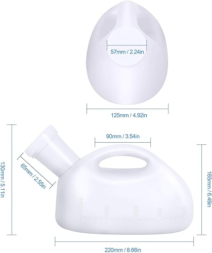 Miniatura 3 de Orinal unisex con tapa y embudo, botella de orina portátil para hombres y mujeres, 67.6 fl oz de gran capacidad, urinarios reutilizables machos