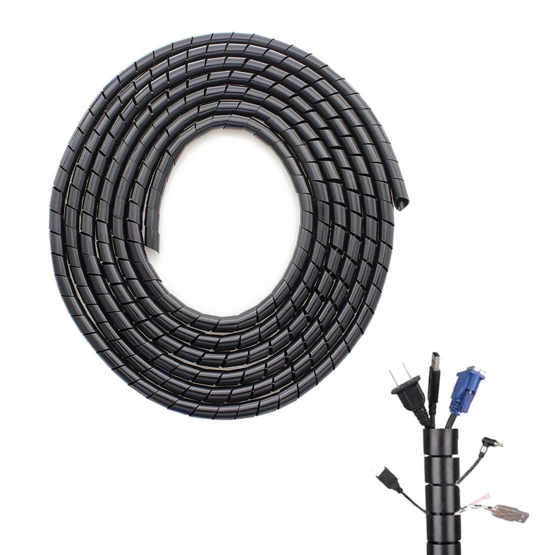 Spirale Avvolgicavo SJBAUTYO 12m - Raccoglicavi Per TV, PC, Audio, Diametro 8mm, Nero - Foto 4