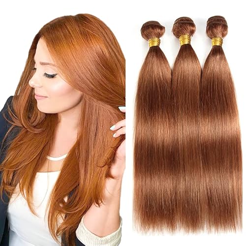 Light Brown Human Hair Bundles Color 30 Straight Bundles Human Hair 8A Brazilian Virgin Hair Mixed Length 3 Bundles 14 16 18 Inch Brown Straight Bundles Color 30 Bundles Hair Extensions