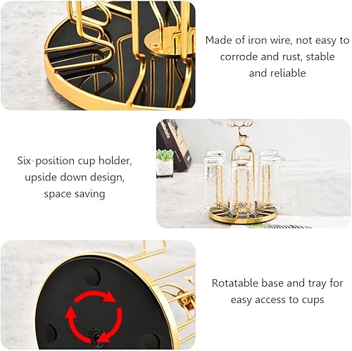 Miniatura 4 de Estante giratorio de secado de botellas, soporte ligero de lujo para secar tazas de vidrio, soporte organizador de tazas con diseño de alce con 6