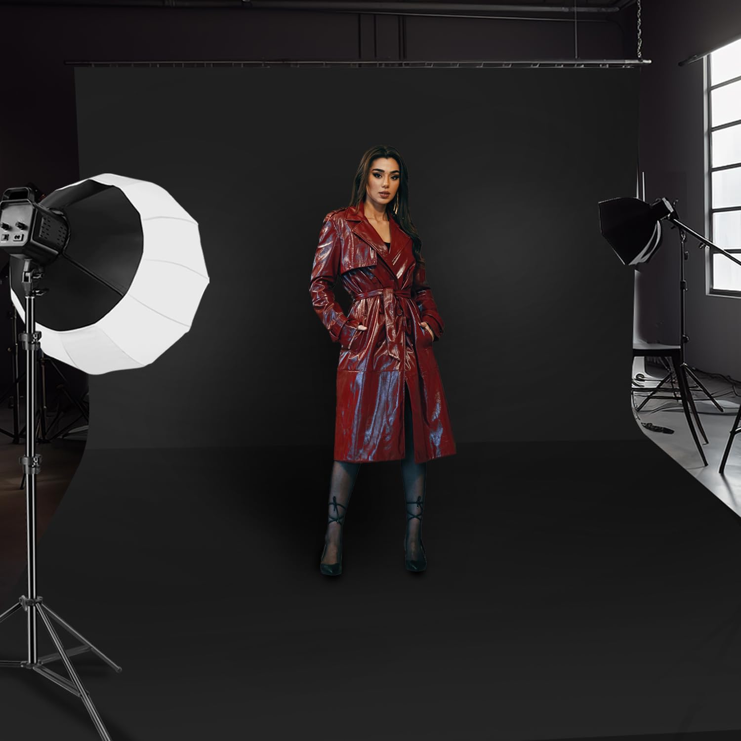 Fotohintergrund Schwarz XL, 3x6m Fotohintergrund Schwarz, Großer Faltbare Fotografie Hintergrund Waschbares Polyester Black Backdrop für Fotostudio, Fernsehen, Video, Halloween (9,8x19,6ft)